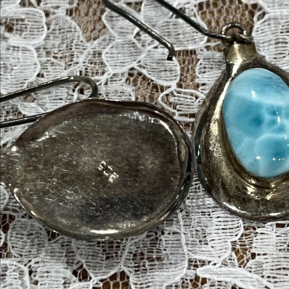 Artisan Larimar & SS 925 Drop Earrings - Picture 3 of 6